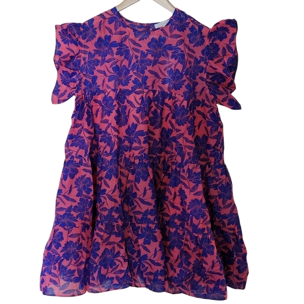 Olivaceous Flutter Sleeve Tiered Cotton Mini Dress Floral Print - Picture 7 of 13